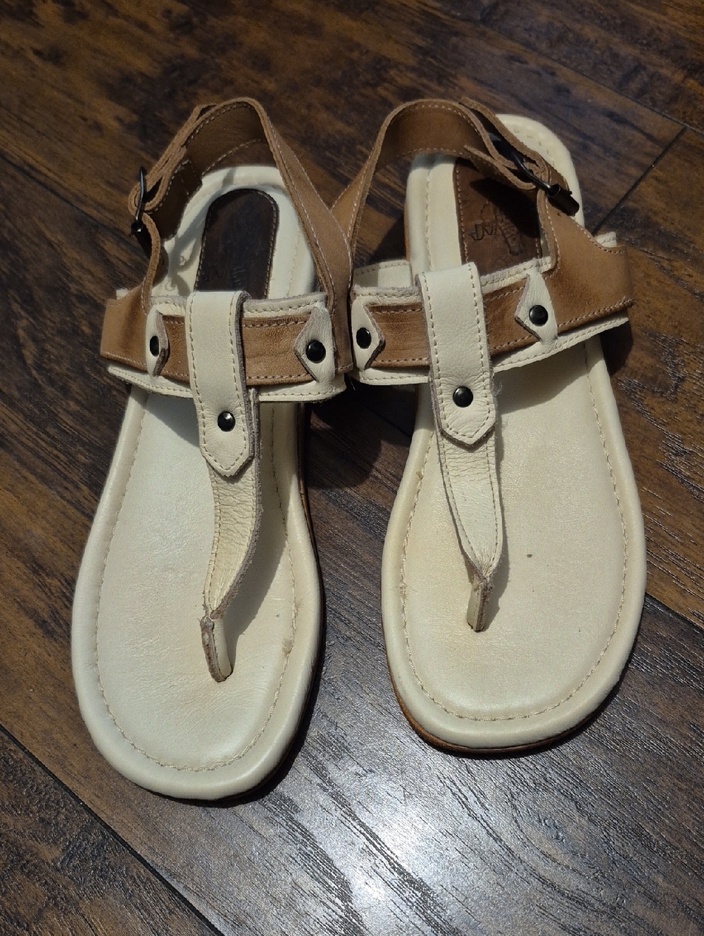 freebird Two-Tone Tan and Cream Leather Thong Sandals